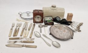 Pair of mid 20th century driving goggles labelled 'BOC', assorted flatware to include apostle