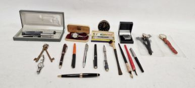 Assorted pens, biros to include Parker pens, Parker biros labelled 'Saga Insurance', Osmiroid