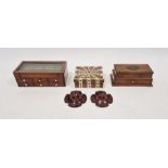 Selection of wooden boxes, to include a mauchline ware tiered lidded box with scene to lid depicting