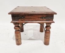 Modern stained oak square occasional table with studded detail, 39cm high x 44.5cm wide