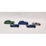 Dinky playworn diecast model cars to include 2x No.38F Jaguar - blue body, grey interior, black