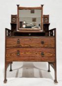 Edwardian Arts and Crafts oak dressing chest of two drawers with swing framed mirror, carved heart