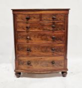 19th century flame mahogany bowfronted chest of two short and four long graduated drawers with