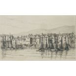 19th century school Etching Depicting sailing boats within a harbour wall, unsigned, 19cm x 30cm