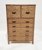 Early to mid 20th century oak filing-style chest with two short and five long drawers, on straight