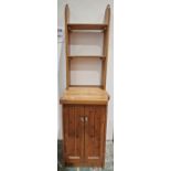 Pine narrow unit with two shelves above cupboard, with frame panel doors, 190cm x 52cm wide x 60cm