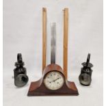 Pair of carriage lanterns, a piano tuning block marked 'N J Smale' and a mid 20th century clock,