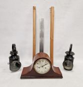 Pair of carriage lanterns, a piano tuning block marked 'N J Smale' and a mid 20th century clock,