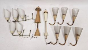 Various mid 20th century light fittings with glass shades, with bakelite and metal fittings and