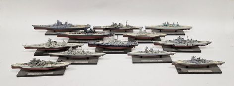 12 diecast model warships to include HMS Prince of Wales, IJN Yamato, USS Missouri,  HMS Repulse,