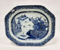 Late 18th/early 19th century Chinese porcelain meat dish, oblong with canted corners and