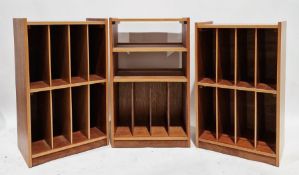 Three 20th century teak record stands, 46cm and 48cm wide x 76cm and 79cm high x 32cm deep