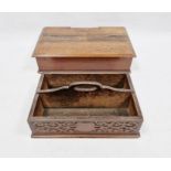 Two wood cutlery boxes, one mahogany the other oak, the mahogany example having a single hinged lid,