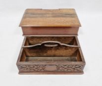 Two wood cutlery boxes, one mahogany the other oak, the mahogany example having a single hinged lid,