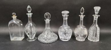 Six assorted clear glass decanters and other items (9)