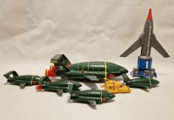 Carlton Thunderbird 1 (unboxed), Carlton large Thunderbird 2 (unboxed), Thunderbird 4 and four