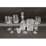 Waterford cut glass decanter of mallet form, assorted Waterford glasses to include large wine