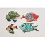 Italian ceramic fish wall plaque and two others, one labelled to reverse 'Collaford Pottery,