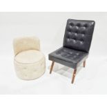 Mid-20th century black vinyl buttoned fireside chair, a cream marbled leather-effect tub chair