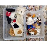 Two Boxes of Children's soft toys, Several Ty Beanie Babies to include lobster, puffer, spinner,