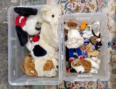 Two Boxes of Children's soft toys, Several Ty Beanie Babies to include lobster, puffer, spinner,