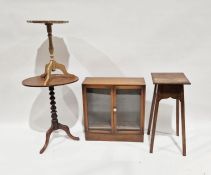 Three assorted occasional tables and a modern oak glazed display cabinet, 63cm high x 61cm wide x 22