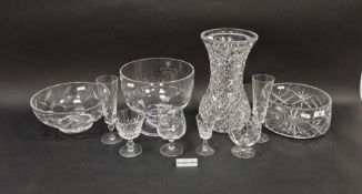 Quantity of Stuart glassware, cut glass vase, glass bowls etc