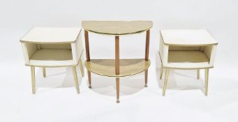 Pair mid-20th century cream fibre and gold bedside tables, each with crocodile skin-effect top, gold