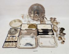 Quantity of plated ware to include silver-plated five-branch candelabra, serving dishes and a gilt-