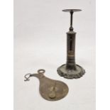 Victorian candlestick postal/letter scale, 17cm high and an unusual balance scale (2)