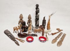 Quantity of assorted African carved figures, utensils etc (1 box)