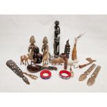 Quantity of assorted African carved figures, utensils etc (1 box)