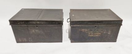 Two metal trunks, one inscribed to front 'William Forbes Esq. of Callendar Farm Leases' (2)