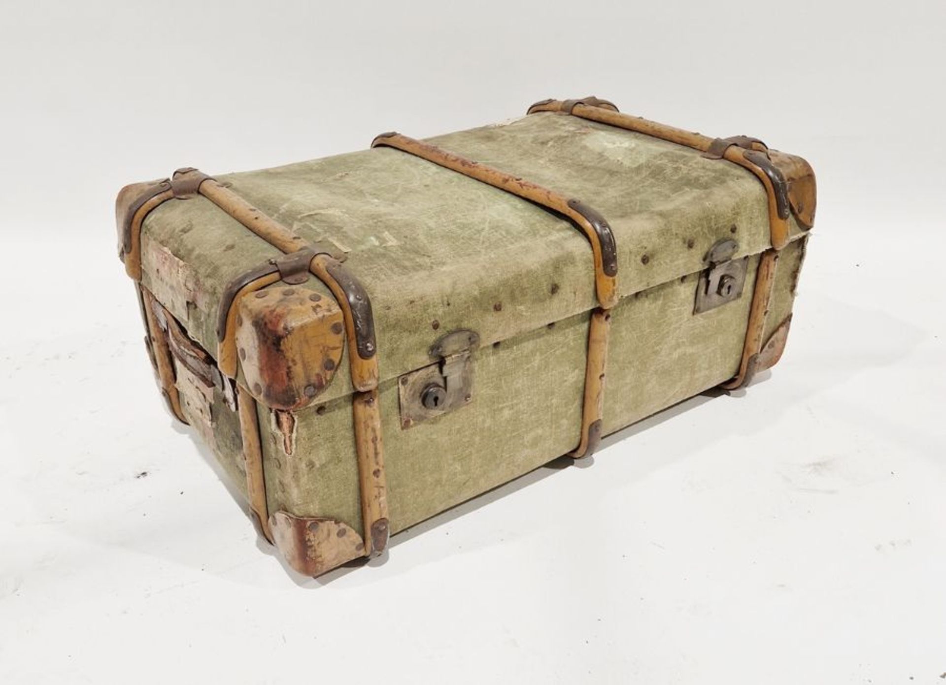 Vintage canvas and bentwood steamer/travel trunk by A. Boswell, Edinburgh