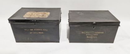 Pair of painted metal trunks inscribed to front 'William Forbes Esq. of Callendar'