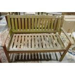 Two wooden garden benches, 124cm wide (2)
