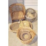 Small quantity of wicker items to include baskets and a chair (7)