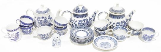 Large quantity of blue and white china to include Churchill, Spode, etc. (5 boxes)