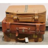 Three brown leather suitcases (3)