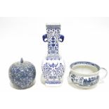 Modern Chinese vase, a modern Chinese prunus decorated ginger jar and an Old Willow pattern