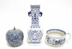 Modern Chinese vase, a modern Chinese prunus decorated ginger jar and an Old Willow pattern