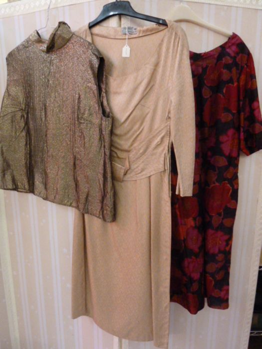 Various vintage 1950's and later dresses to include an orange ribbed satin ball gown stiff - Image 3 of 10
