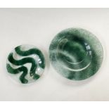 A studio clear glass dish with green wave pattern, marked to base A4'01, 23.5cm in diameter and