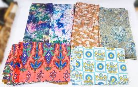Assorted textiles to include African design fabric, late 20th century patterned fabric, towelling,
