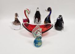 Wedgwood glass model of a duck, acid etched mark to base and with original label, height 16cm, a