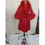 Couture 1960's/70's 'Schiaparelli pink' silk shift dress, with a matching cape trimmed with