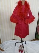 Couture 1960's/70's 'Schiaparelli pink' silk shift dress, with a matching cape trimmed with
