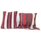 Cushion with woven wool geometric front panel, striped, with long tassels and another similar (2)
