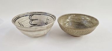 Marianne de Trey (1913-2016) studio pottery bowl, celadon glaze with fluted exterior, impressed mark