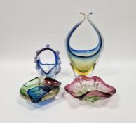 Murano/Venetian sommerso glass sculptural bowl in blue and amber colourway, height 30cm, a Murano
